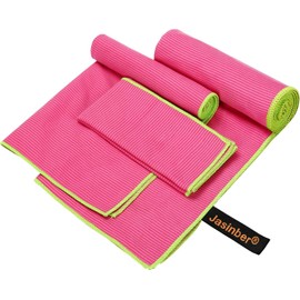 Jasinber Set de 3 Toallas de Microfibra, Toalla Deportiva Súper Absorbente, Toalla de Secado rápido para Acampar, Deporte, Playa, Gimnasio, Viajes (Rosa)