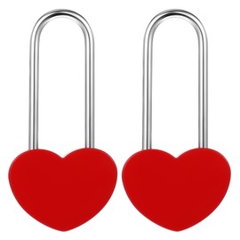 2 Pcs Bridge Long Shackle Padlock, Heart Padlock Love Lock Padlock Red Single Heart Lock, WishLock for Lovers Wedding, Valentines, Anniversary, Travel, Valentines Day(NO Key)