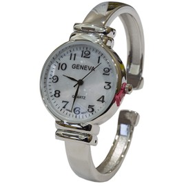 Blekon Collections Quartz Movement Mother of Pearl Dial Classic Design Womens Cuff Bangle Watch (Silver)