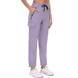 Womens Hiking Pants Quick Dry Water Resistant Cargo Pants Lightweight Elastic Waist Pants Zipper Pockets HH24013 Purple XX-L