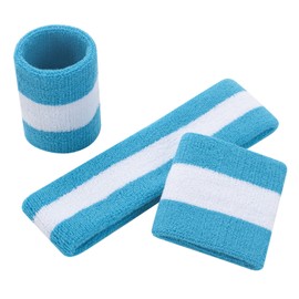 ONUPGO Sweatband Set (3pcs) Sports Headband Wristband Striped Sweatbands Terry Cloth Wristband Sports Exercise Basketball Wrist Sweatband and Headbands