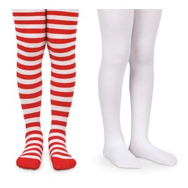 Jefferies Socks Girls Holiday Stripe Nylon Dress Tights 2 Pack (2-4 Years, Red/White)