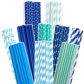 Gcardist Blue Paper Straws for Drinking Blue Disposable Straws 100pcs Disposable Straws Bulk (10 Pattern)