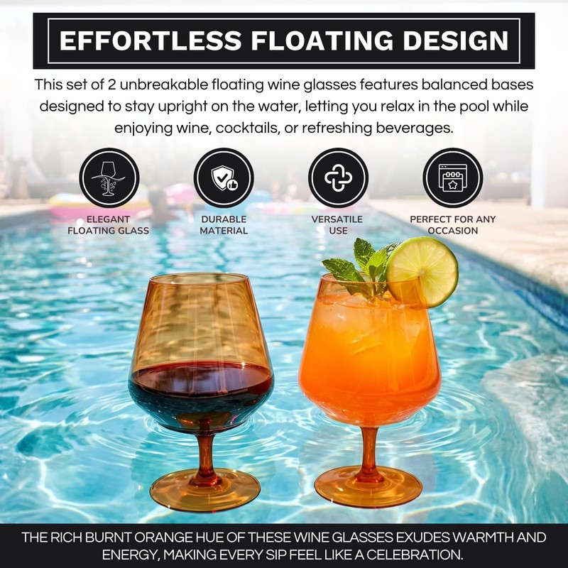 Floating Wine Glasses for Pool (18 Oz | Set of