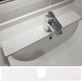 24 Inch Stone Faucet Mat for Kitchen Sink, Diatomite Fast Drying Mat for Kitchen Counter, Water Absorbent Faucet Sink Splash Guard with Raised Feet, Bathroom Counter Protector (White, 23.62"x3.93")