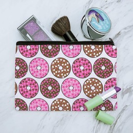 Chocolate Donuts with Heart Sprinkles Pattern Makeup Cosmetic Bag Organizer Pouch