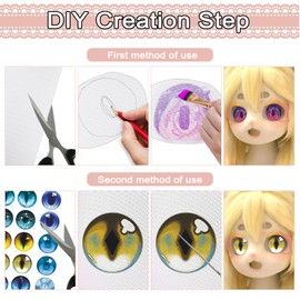 YCCOKJJ Cosplay Eye Mesh with Eye Sticker Set, Fursuit Eye Mesh 4 Pieces PVC Eye Net Waterproof Printable 0.5 mm Thick Mesh and 3 Sheets Stickers (1 Sheet/15 Eyes) for DIY Furries Therian Mask-B