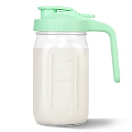 Breast Milk Pitcher, 32 oz Glass Mason Jar with Lid, Wide Mouth & Leakproof Glass Pitcher for Breastmilk, Sun Tea, Juice, Cold Brew Coffee and Drinks (Green)