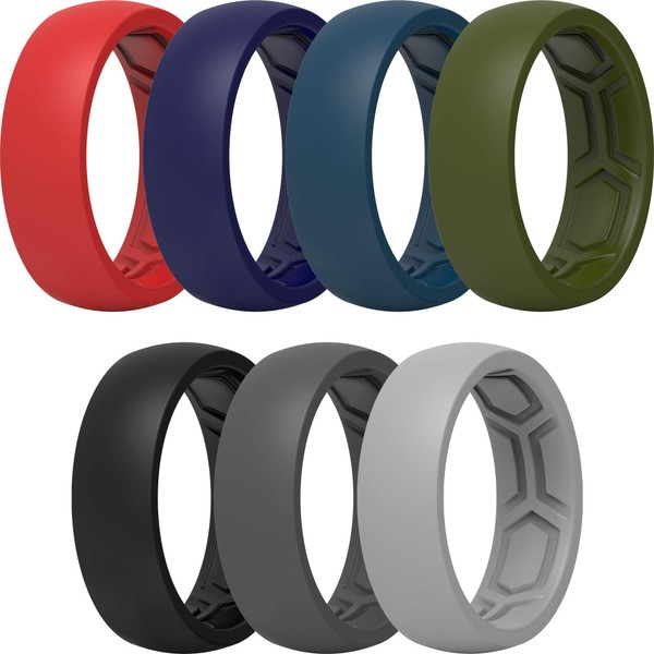 ThunderFit Silicone Rings for Men - 7 Rings Breathable Patterned Design Wedding Bands 8.7mm (10.5 - 11 (20.6mm))
