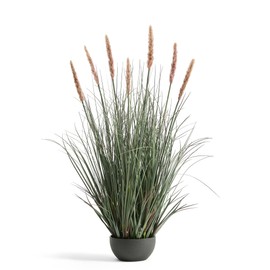 FloraFairy 3ft Onion Grass, Artificial Plant and Greenery, Fake Floor Plants Indoor Outdoor, Faux Horsetail Reed Grass with 7 Pink Flower Crowns, Potted, House Decorative