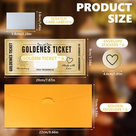 YiliYa Birthday Card Golden Ticket with Envelope, Voucher to Fill Yourself with Scratch Sticker, Golden Ticket Gifts for Women, Birthday Card, Cinema Voucher, Travel Voucher