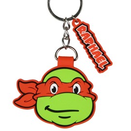 TMNT Raphael Rubber Character Design Air Tag Holder Keychain Wristlet with Lobster Clasp and 2" Rubber Raphael Pendant, Raphael, One Size