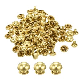 sourcing map 60 Set Round Studs Rivet, 10x6mm Brass Mushroom Shape Leather Rivet, Button Rivets Fastener for Leather Belt Wallet Handbag Leather Craft DIY Decoration (Gold)