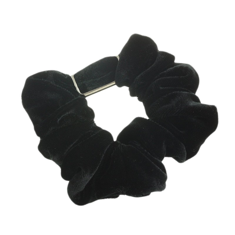 VingTAINE HS-92-S-BK Velour Scrunchie Hair Accessory with Plate, Silver x