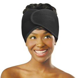 DONNA DONNA Deluxe Foam Mesh Wrap with Vitamin E, Head Wraps for Black Women, Hair Wrap for Sleep, Hair Nets for Sleeping, Mesh Hair Wrap, Silk Head Wrap, Black Color 1pc