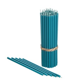Danilovo Thin Taper Beeswax Candles - Honey-Scented, Decorative Candles Ideal for Birthday Decoration or Church Prayers - Turqoise Drip Free, Tall & Smokeless Pack of 50 pcs, 16 x 0,5 cm