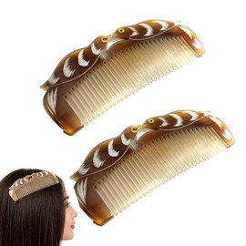 Handmade Buffalo Horn Wide-Tooth Comb, Natural Color, 2 Piece