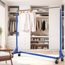 Simple Houseware Industrial Grade Z-Base Garment Rack, 500lb Load with 62 Inches Extra Long Bar, Blue