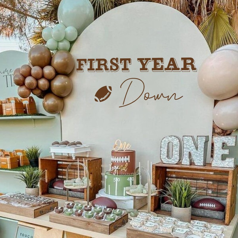 First Year Down Rugby Theme Birthday Party Backdrop Sticker, Baby's