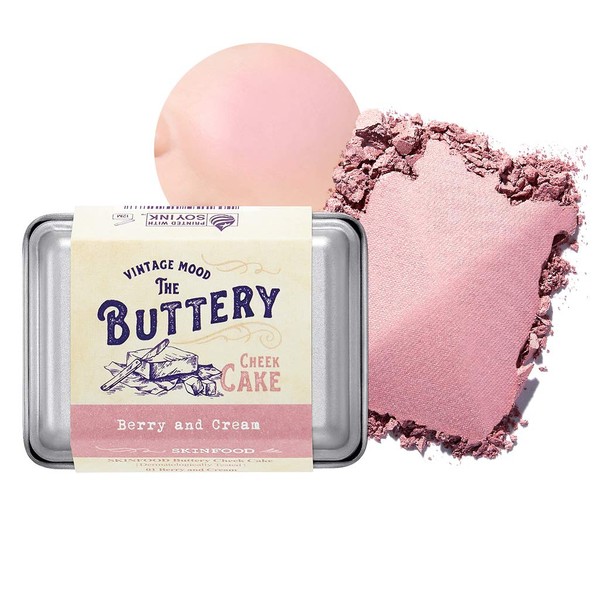 SKINFOOD Buttery Cheek Cake - Soft Blush For Cheeks - Korean Colored & Soft Textured for Perfect Dreamy Rosy Cheeks - Smooth Blending, Clump-Free Baked Blush for Women (9.5g, 01 BERRY AND CREAM)