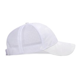 Mesh Baseball Cap for Women High Bun Ponytail Hat Camouflage Cap Trucker Hats Cotton Washed Sun Hat with Ponytail Hole (White)