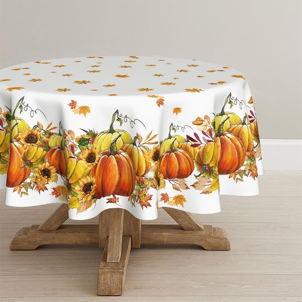Artoid Mode Maple Leaves Sunflower Pumpkins Autumn Table Cloth, Round