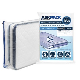 ASK Pack Mattress Protector Covers with Anchor Zip - Sizes from XS to XXL, Waterproof, Tear-Resistant, Ultra Strong Material 120 Micron - Ideal for Moving, Storage and Transport - 90 to 100 x 200 cm