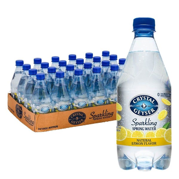 CRYSTAL GEYSER SINCE 1977 Sparkling Spring Water PET Plastic Bottles, Lemon 432 Fl Oz (Pack of 24)