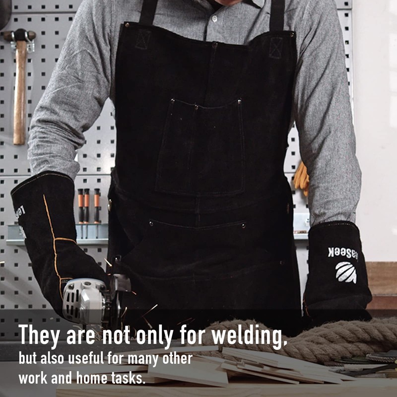 LeaSeek Leather Welding Apron,Heat & Flame-Resistant Heavy Duty Work Aprons