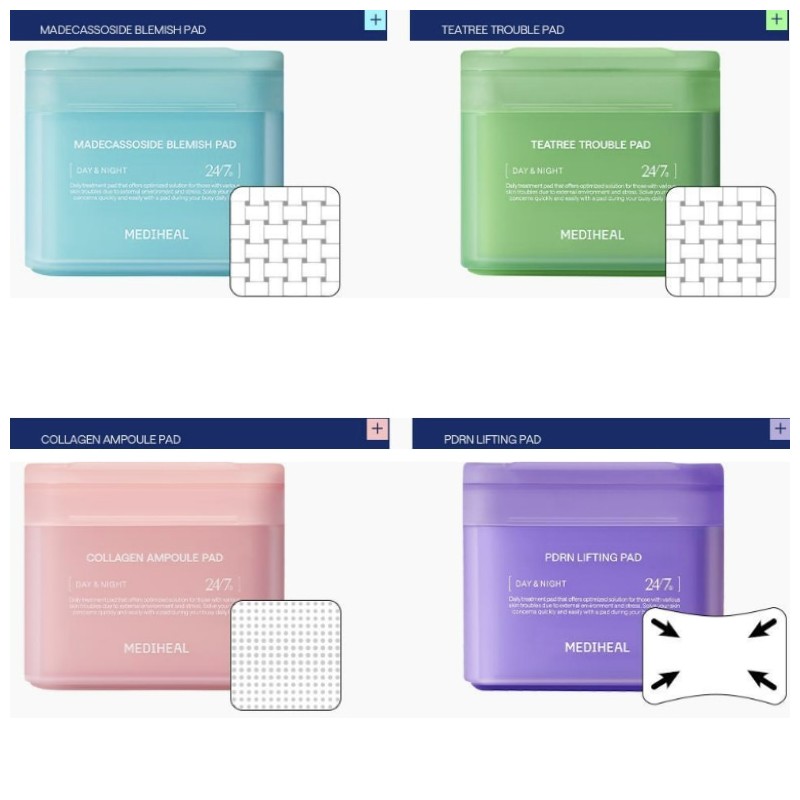 MEDIHEAL Square Toner Pads 200ea, Type:Collagen Ampoule Pad