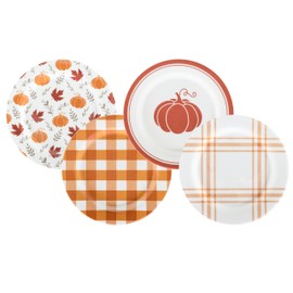 C.R. Gibson QAPS2-24068 Reusable Fall Plastic Plate Set for Thanksgiving, 9" Diameter, 4pcs