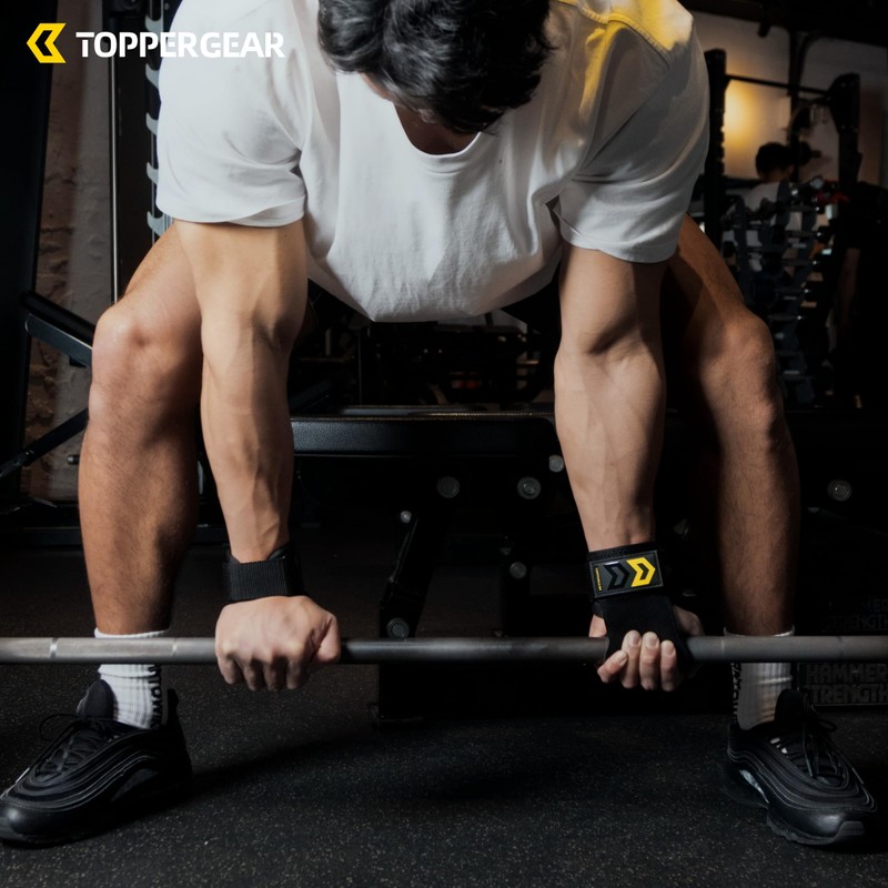 TOPPERGEAR Power Grip Genuine Leather Weightlifting Grips (Black, Medium)