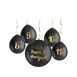 Folat 63766 Latex Balloons Countdown Set BlackGold HNY-33 cm & 61 cm 5 Pieces New Year's Eve Decoration, New Year's Eve Decoration, Happy New Year, Multicoloured
