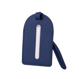 Wasama Genuine Leather Luggage Tag | Travel Baggage Tag with RFID Protection | Durable Strap & Privacy Flap (Navy Blue)