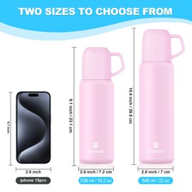 Thermal Flask with Cup 648ml/22oz Flask for Hot Drink, Vacuum Insulated Flask, Thermal Cold Water Bottle Thermo Coffee Flasks(Pink,Set)
