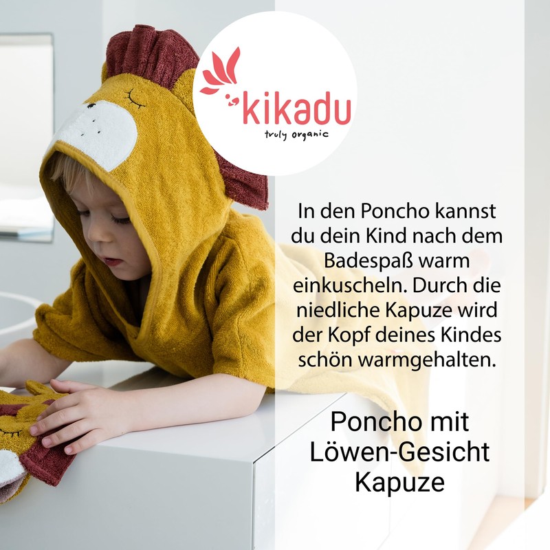kikadu Poncho Lion - Children's Towel with Animal Face Made