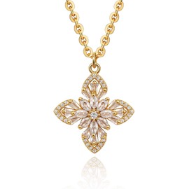 VACRONA Dainty Clover Necklace 14K Gold Plated Cubic Zirconia Snowflake Shape Cross Pendant Necklaces Jewelry for Women