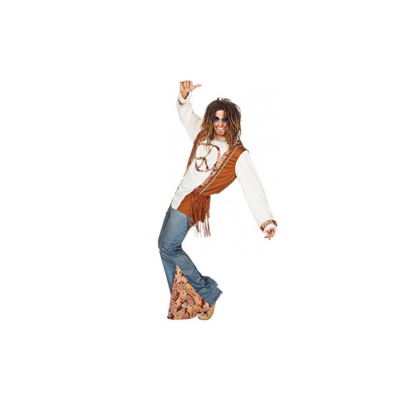 shoperama Hippie Peace Men's Costume with Denim Flares - 60s