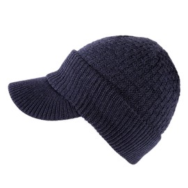 TOP-EX Winter Hats with Brim for Men Women - Merino Wool Beanie Knit Stocking Cap with Visor Bill, Warm Brimmed Golf Beanie for Cold Weather L Navy Blue