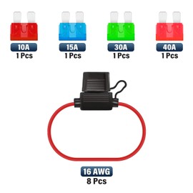 ALLECIN Pack of 8 16AWG Car Fuse Holder Wire Blade Fuse Holder Inline 32V Fuse Holder Blade Fuse Waterproof Fuse Holder with 10A 15A 30A 40A Standard Blade Fuses for Car Truck