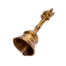Purpledip Unique Handheld Brass Bell With Lord Ganesha For Hindu Temple Pooja; Indian gift ideas (10632)