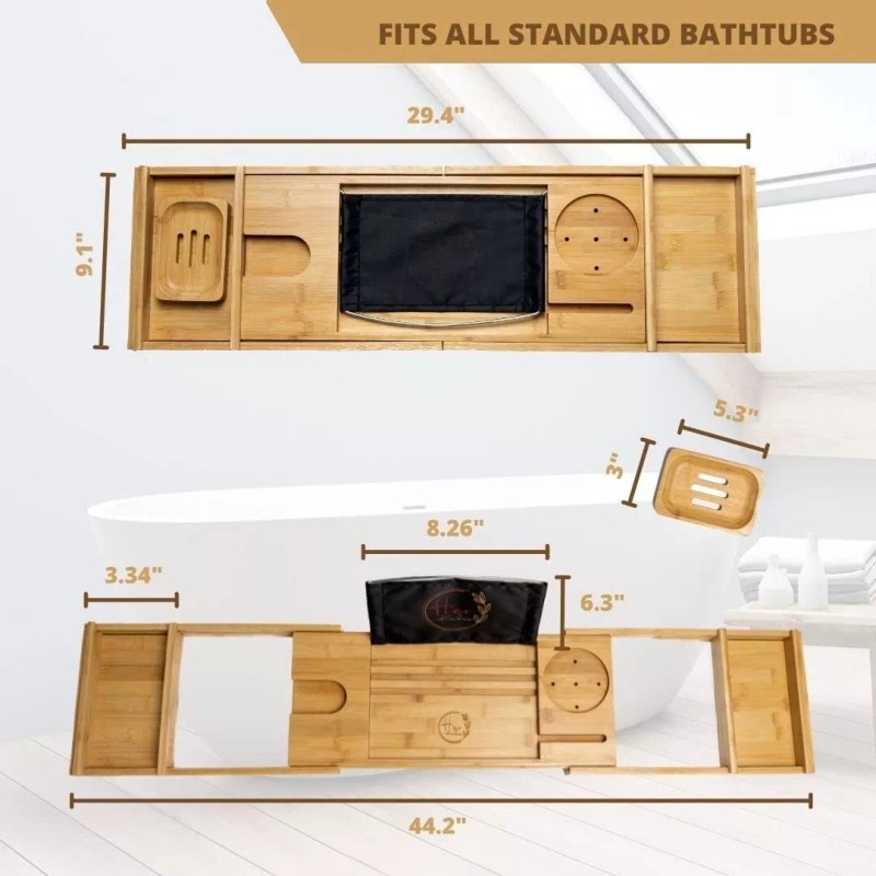 Her Keidas Bamboo Bathtub Caddy for Luxury Bath, Expandable Bath
