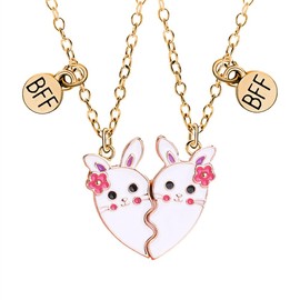 Cute Bunny Best Friend Necklace for 2 BFF Matching Rabbit Necklaces for Bestie Friendship Birthday Gift Necklaces for Sister Easter Bunny Necklace Christmas Xmas Gift