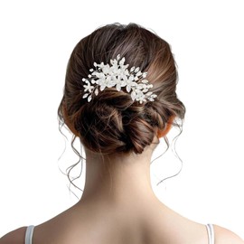 Ajcotahm Bridal Hair Combs Crystal Hair Accessories Rhinestone Pearl Wedding Hairpiece for Brides and Bridesmaids (Silver)