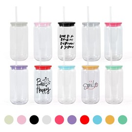 50 Pack 16 oz Acrylic Mason Jar Cups, Plastic Mason Jars with Colorful Lids and Straws Clear Cups with Plastic Lids and Straws Iced Coffee Cups Drinking Jar Tumblers for Party Beer Soda Tea Juice Gift