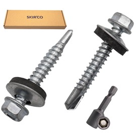 SKIR'CO Pack of 100 Galvanised Roofing Screws 5.5 x 38 mm Hexagonal Head DIN 7504-K Self-Drilling Screws with EPDM Sealing Washers