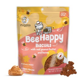 Shameless Pets Crunchy Dog Treats - Bee Happy Biscuits Snacks for Small, Medium & Large Dogs, Peanut Butter and Honey, Made in USA