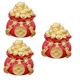 ARTIBETTER 3pcs Lucky Money Bag Decoration Home Accessories feng Shui Treasure Bowl New Year Decor Money Bag Figurine Chinese Treasure Basin Statue Candy Dish Chinese Style Resin Office China