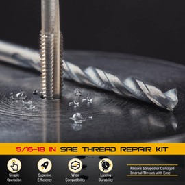 DJYIYEW 5/16-18 in Thread Repair Kit, SAE Helicoil Thread Repair Kit with HSS Drill and Stainless Inserts for All Metals, Composites, Polymers and Other Materials