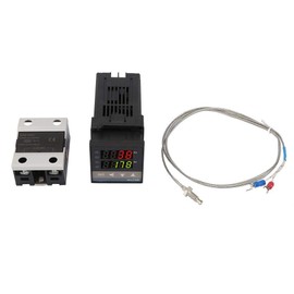 REX-C100 Temperature Controller Kit 0~400 ℃ Alarm Digital LED PID AC110V-240V Temperature Controller Thermostat + 1M K Thermocouple/Temperature Sensor + 40A SSR Solid State Relay Industrial Controls